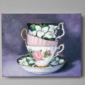 Three vintage cup. oil painting 11" x 14"